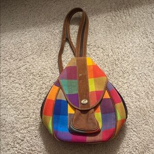 Cedano Leather Guatemala Loomed Backpack Shoulder Bag Check Plaid‎ Boho